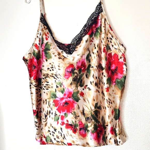 NEW Secret Treasures Chemise Leopard & Floral Print Women's Top Lace Trim Edgy - Picture 1 of 7